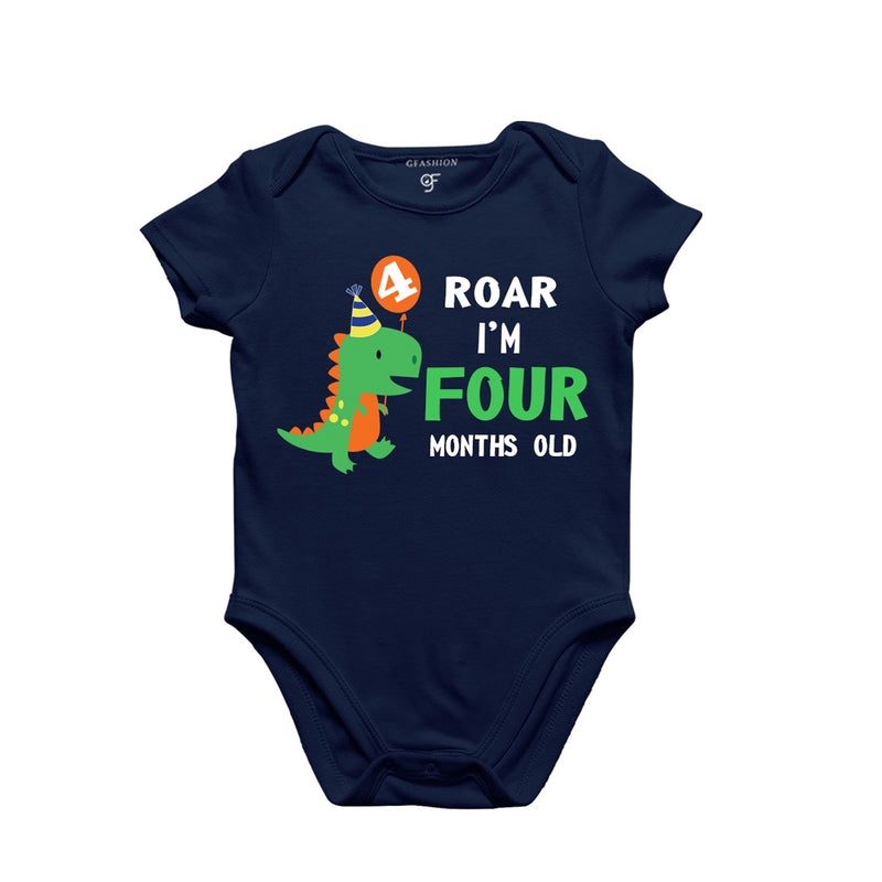 Roar I am Four Month Old Baby Bodysuit-Rompers in Navy Color avilable @ gfashion.jpg