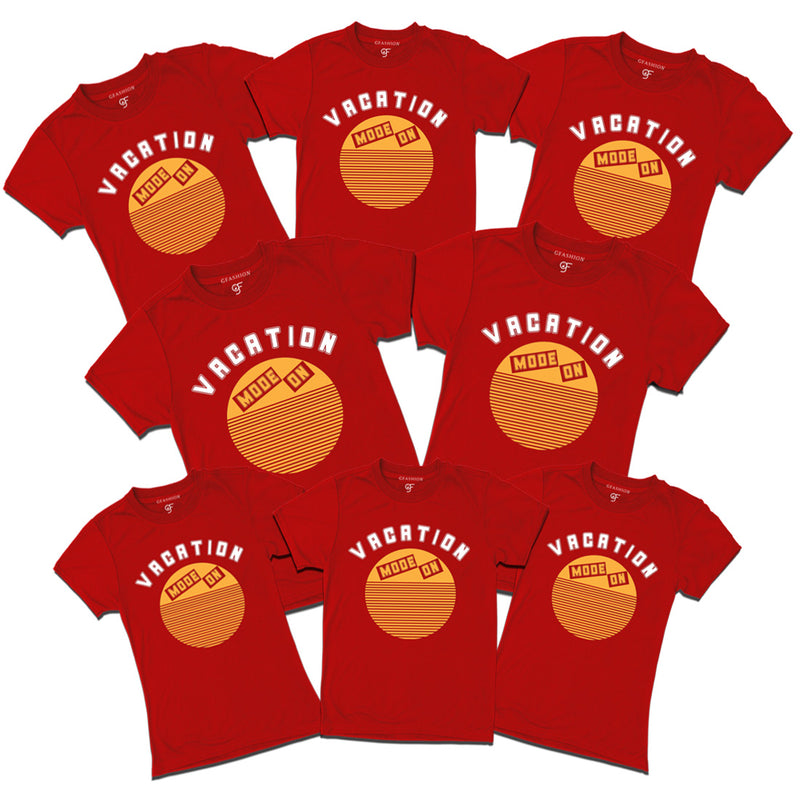 Vacation Mode On T-shirts for Group in Red Color available @ gfashion.jpg