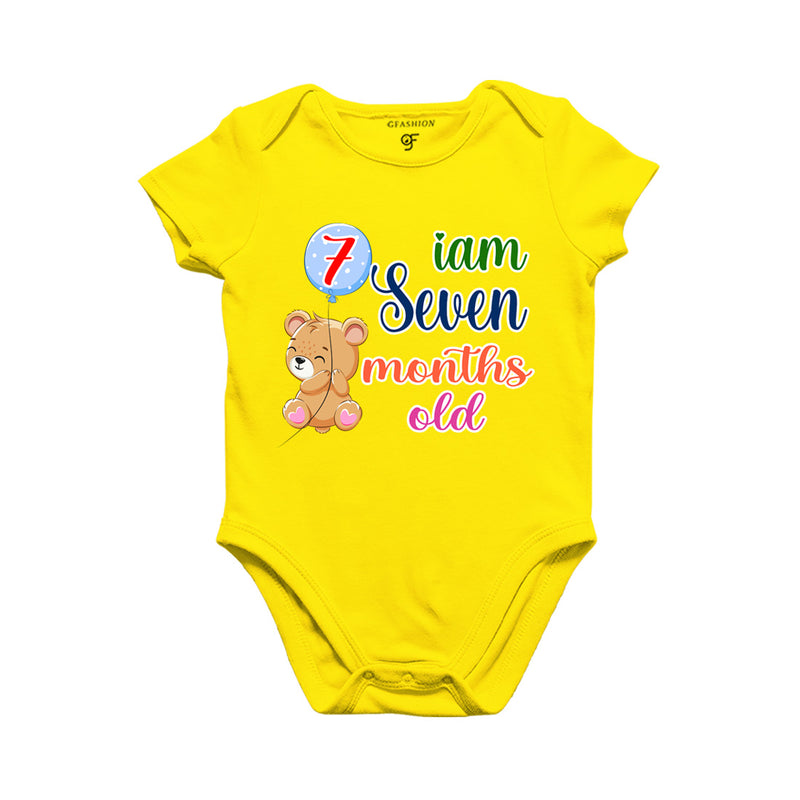 i am seven months old -baby rompers/bodysuit/onesie with teddy