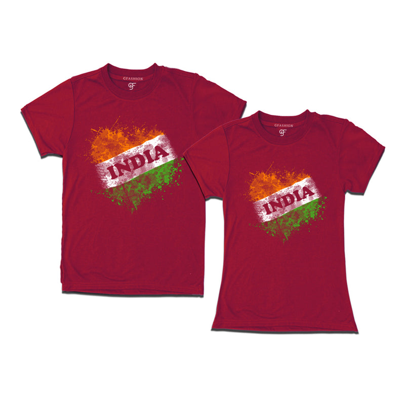 India Tiranga Couple T-shirts in Maroon color available @ gfashion.jpg
