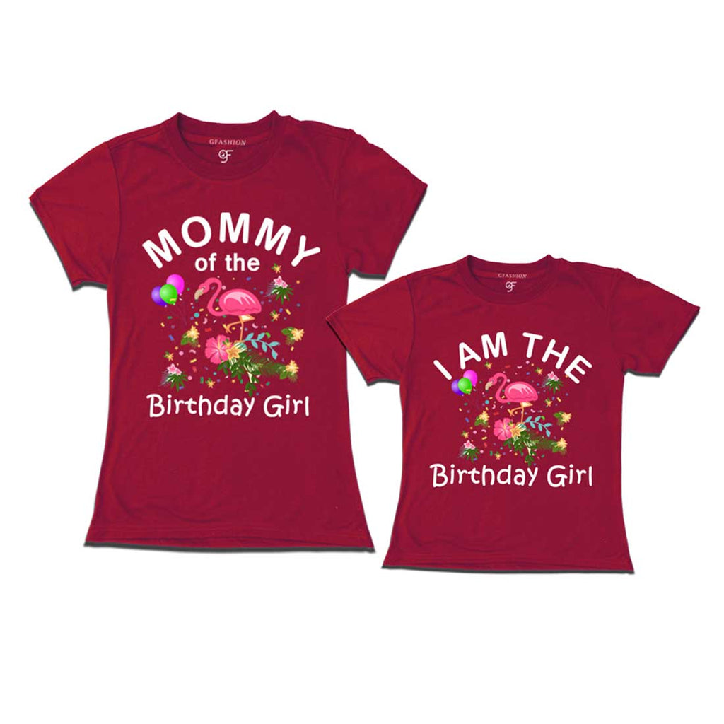 Flamingo Theme Birthday T-shirts for Mom and Daughter in Maroon Color available @ gfashion.jpg
