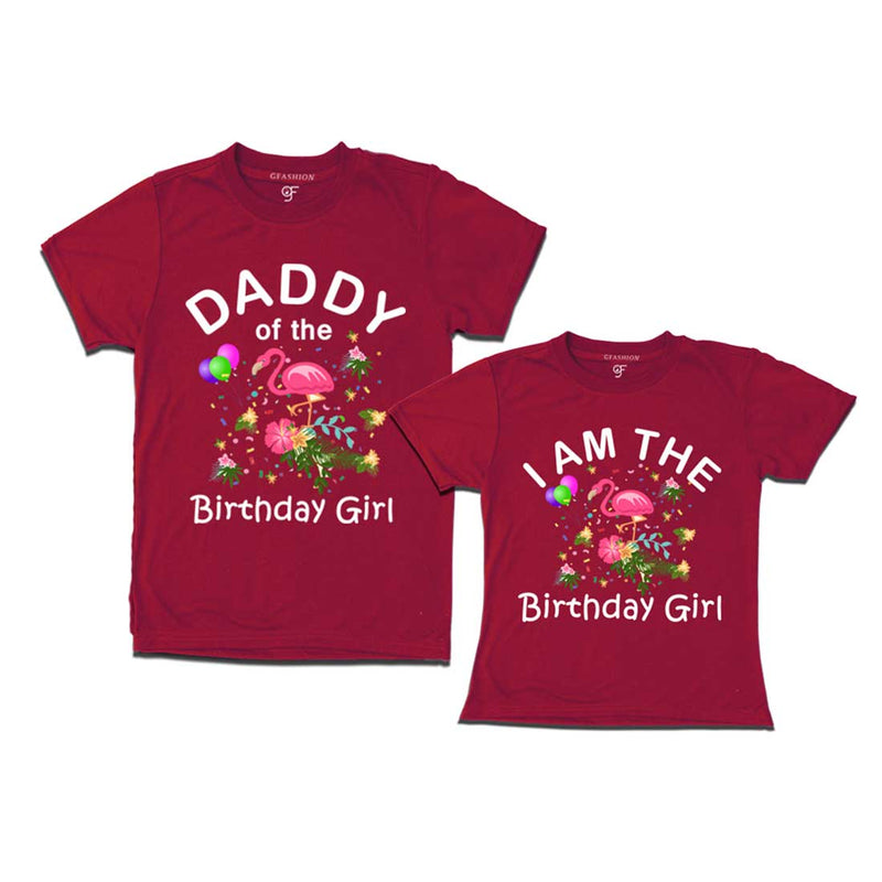 Flamingo Theme Birthday T-shirts for Dad and Daughter in Maroon Color available @ gfashion.jpg