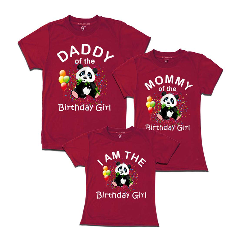 Panda Theme Birthday Girl T-shirts With Dad and Mom