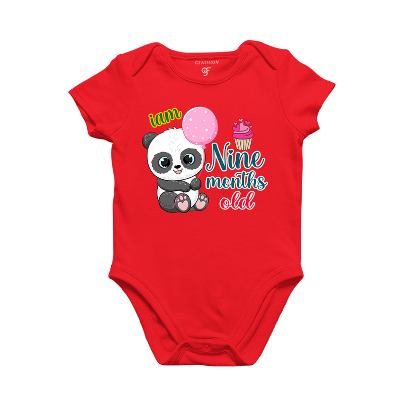 i am nine months old -baby rompers/bodysuit/onesie with panda