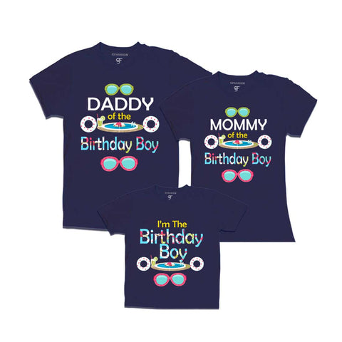 Pool Party theme Birthday boy with dad and mom T-Shirts