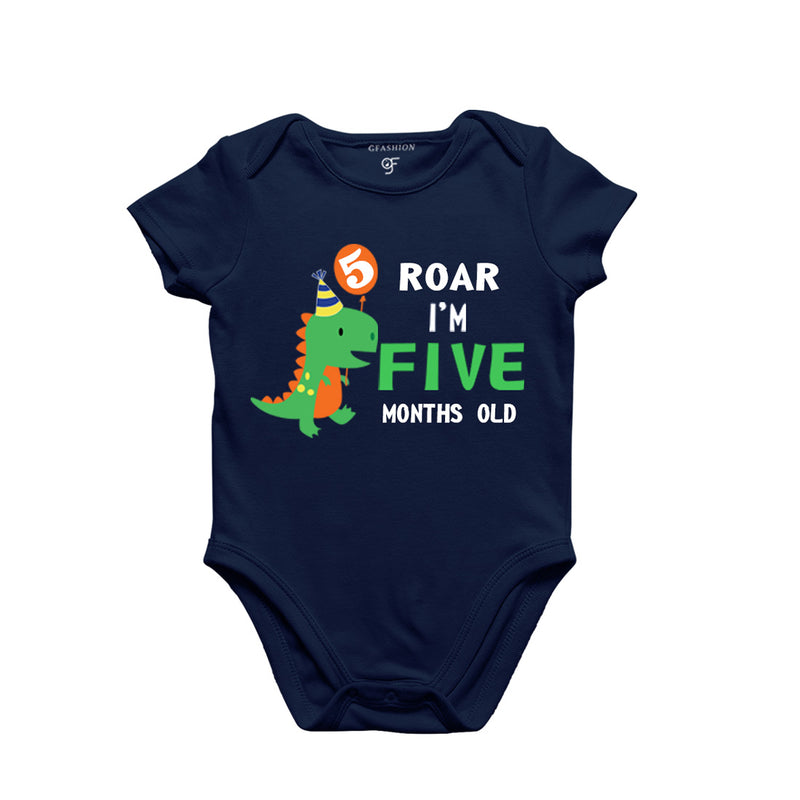 Roar I am Five Month Old Baby Bodysuit-Rompers in Navy Color avilable @ gfashion.jpg