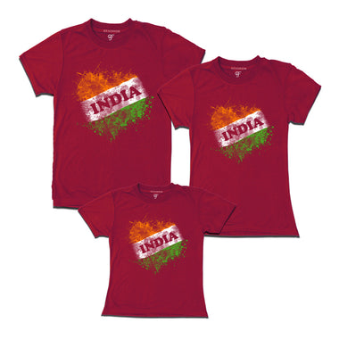 India Tiranga Dad, Mom and Daughter T-shirts in Maroon color available @ gfashion.jpg