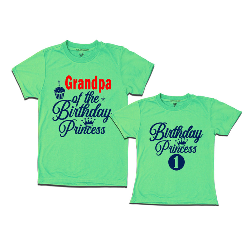 First Birthday T-shirt for Princess with Grandpa in Pista Green Color avilable @ gfashion.jpg