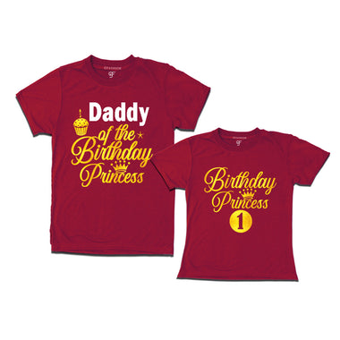 First Birthday T-shirt for Princess with Dad in Maroon Color avilable @ gfashion.jpg