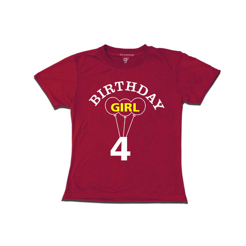 4th Birthday Girl T-shirt in Maroon color available @ gfashion