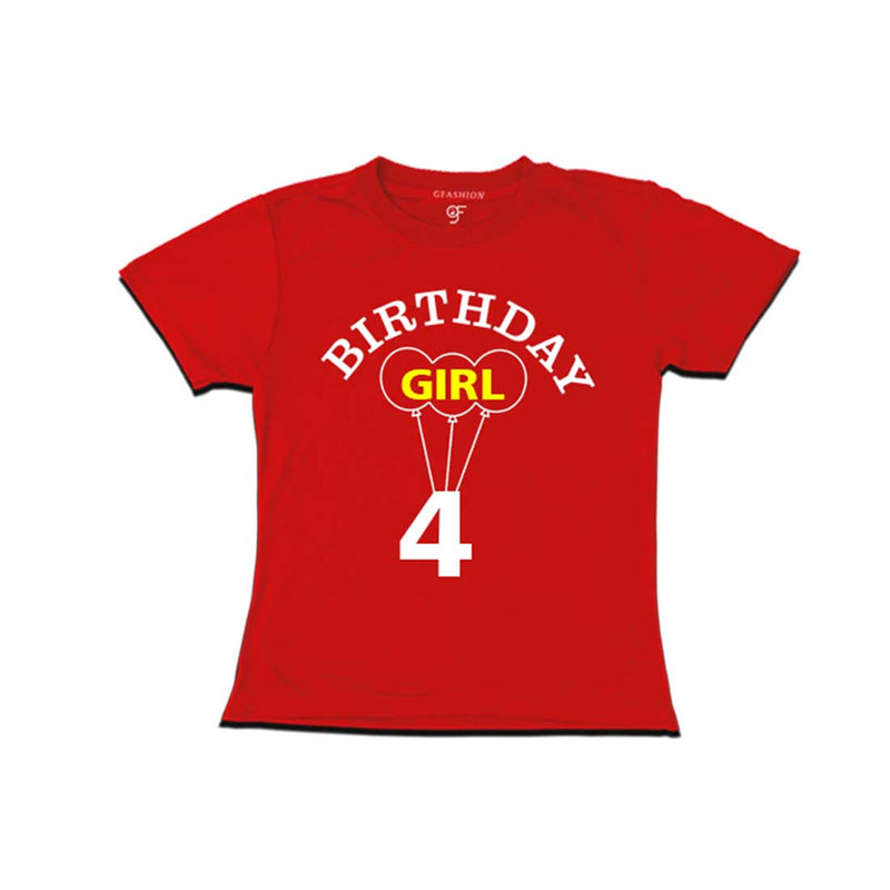 4th Birthday Girl T-shirt in Red color available @ gfashion