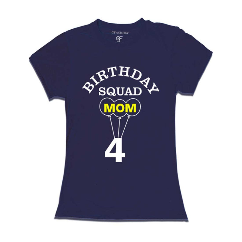 4th Birthday Squad Mom T-shirt in Navy color available @ gfashion