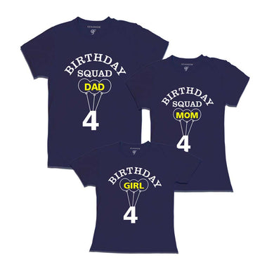4th Birthday Girl with Squad Dad,Mom,T-shirts in Navy color Available @ gfashion