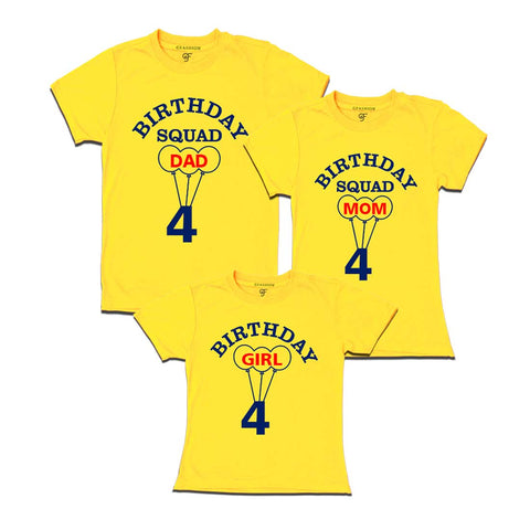 4th Birthday Girl with Squad Dad,Mom,T-shirts in Yellow color Available @ gfashion
