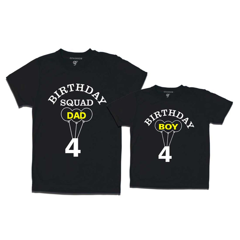 4th Birthday Boy with Squad Dad T-shirts in Black color Available @ gfashion