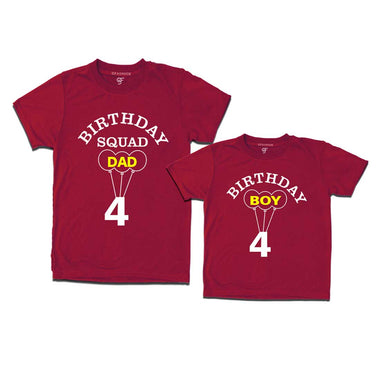 4th Birthday Boy with Squad Dad T-shirts in Maroon color Available @ gfashion
