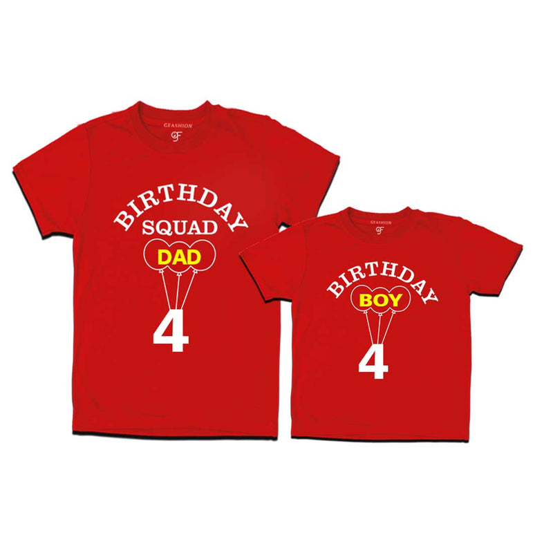 4th Birthday Boy with Squad Dad T-shirts in Red color Available @ gfashion