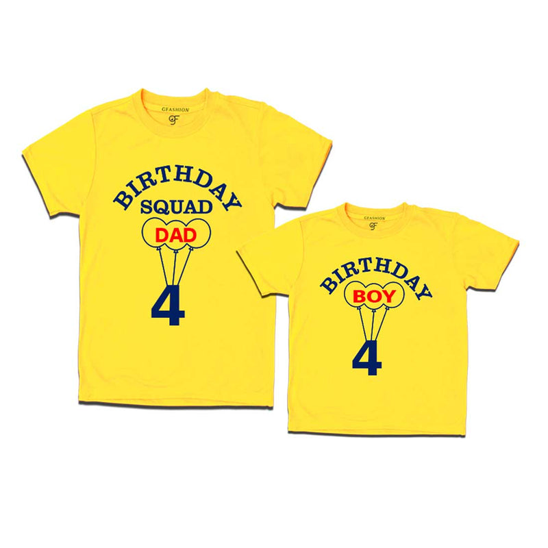 4th Birthday Boy with Squad Dad T-shirts in Yellow color Available @ gfashion