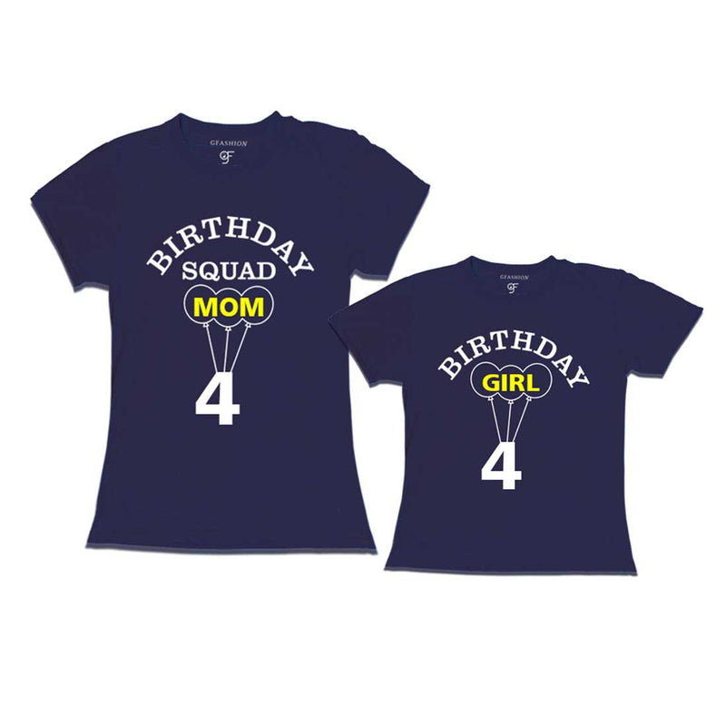 4th Birthday Girl with Squad Mom T-shirts in Navy color Available @ gfashion