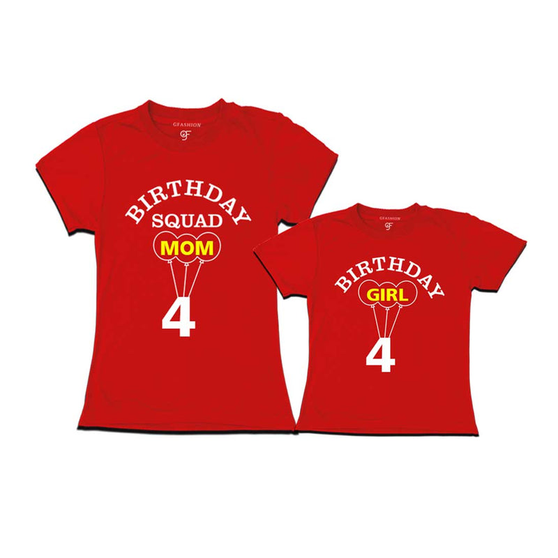 4th Birthday Girl with Squad Mom T-shirts in Red color Available @ gfashion