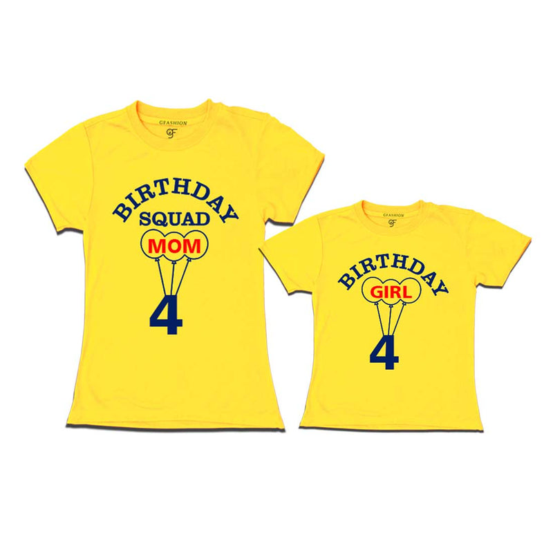 4th Birthday Girl with Squad Mom T-shirts in Yellow color Available @ gfashion