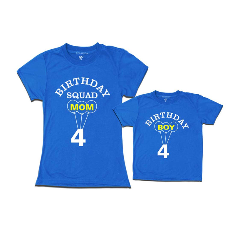 4th Birthday Boy with Squad Mom T-shirts in Blue color Available @ gfashion