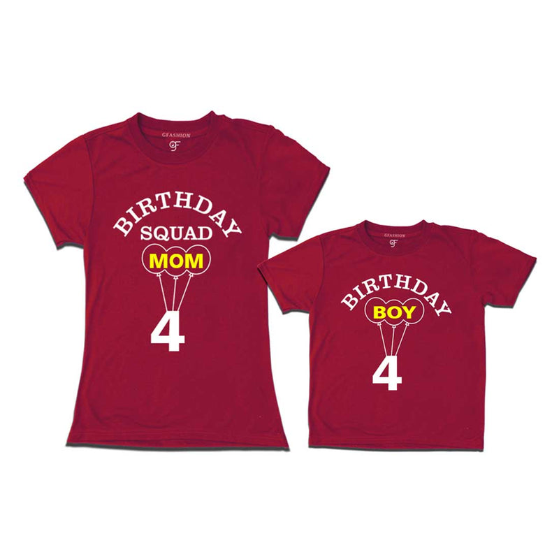4th Birthday Boy with Squad Mom T-shirts in Maroon color Available @ gfashion