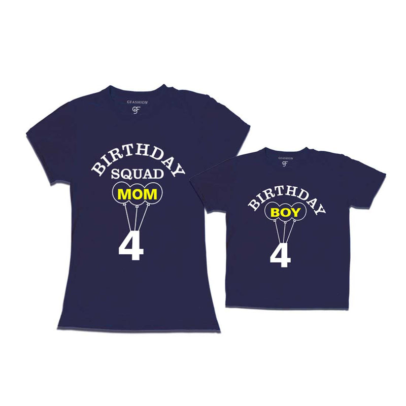 4th Birthday Boy with Squad Mom T-shirts in Navy color Available @ gfashion