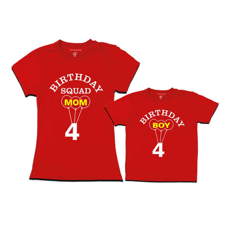4th Birthday Boy with Squad Mom T-shirts in Red color Available @ gfashion