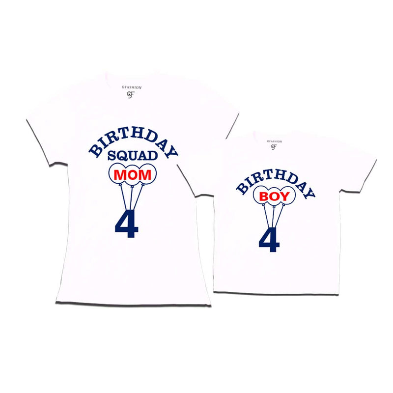 4th Birthday Boy with Squad Mom T-shirts in White color Available @ gfashion