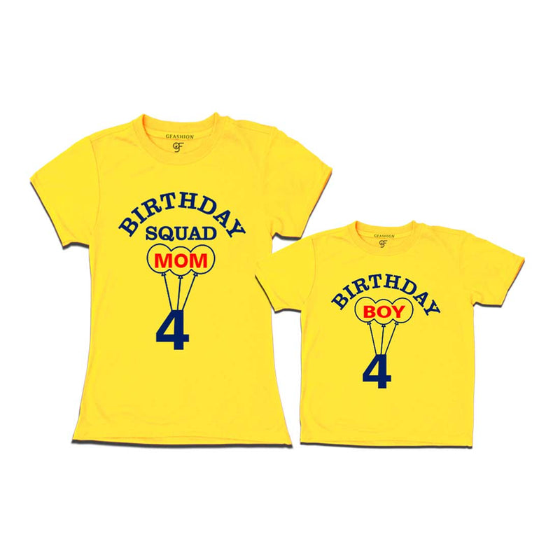 4th Birthday Boy with Squad Mom T-shirts in Yellow color Available @ gfashion