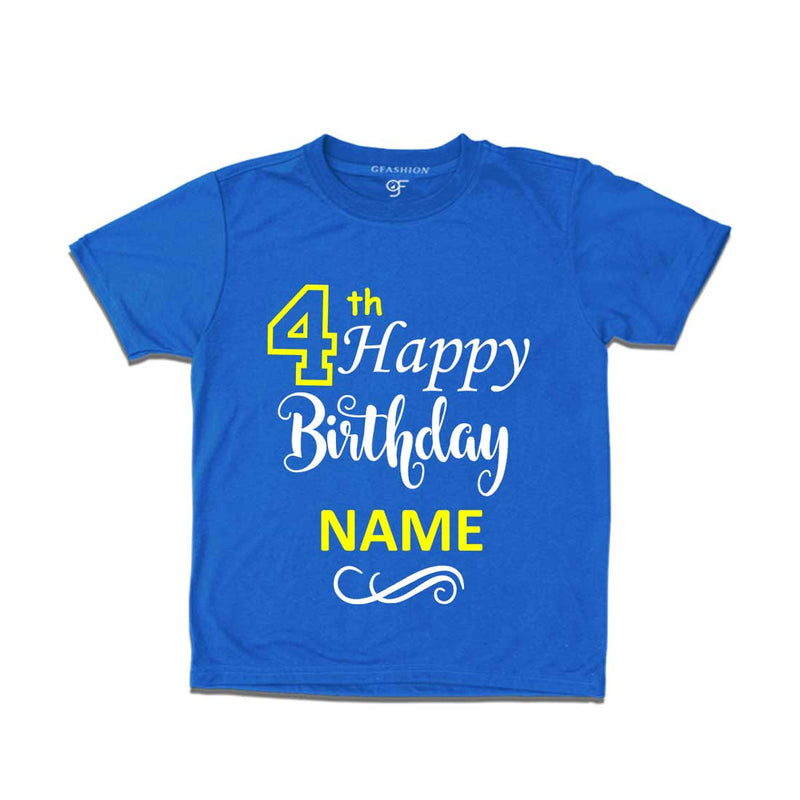 4th Happy Birthday with Name T-shirt-Blue-gfashion