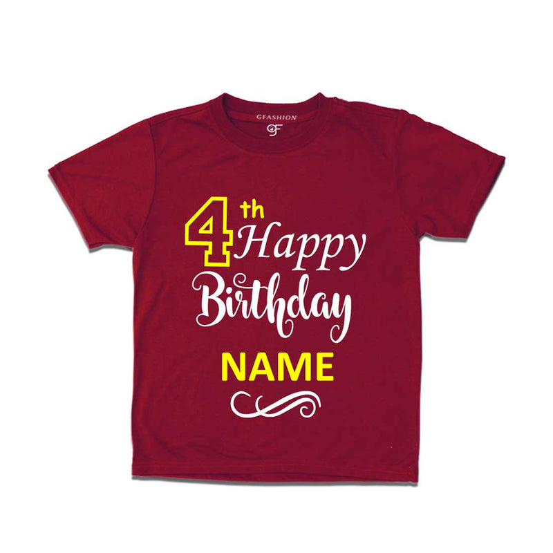 4th Happy Birthday with Name T-shirt-Maroon-gfashion