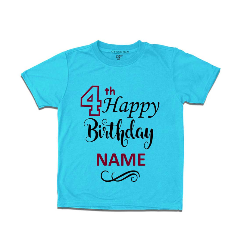 4th Happy Birthday with Name T-shirt-Sky Blue-gfashion