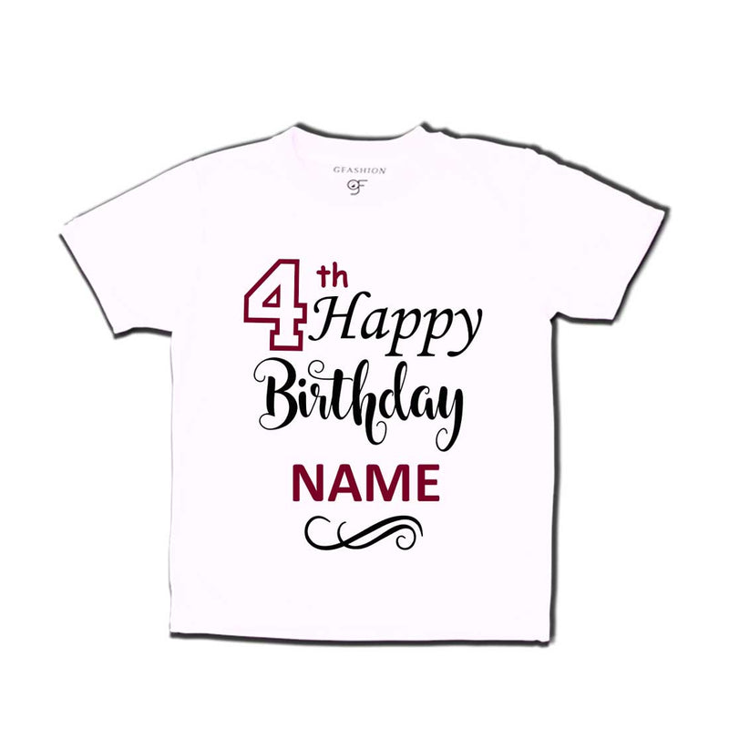 4th Happy Birthday with Name T-shirt-White-gfashion