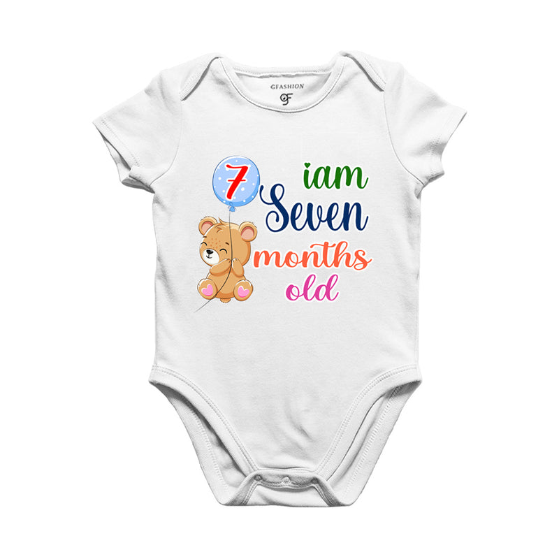 i am seven months old -baby rompers/bodysuit/onesie with teddy