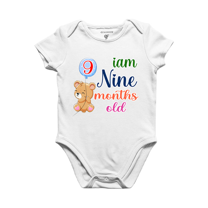 i am nine months old -baby rompers/bodysuit/onesie with teddy