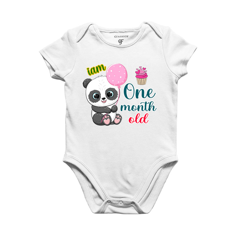 i am one month old -baby rompers/bodysuit/onesie with panda