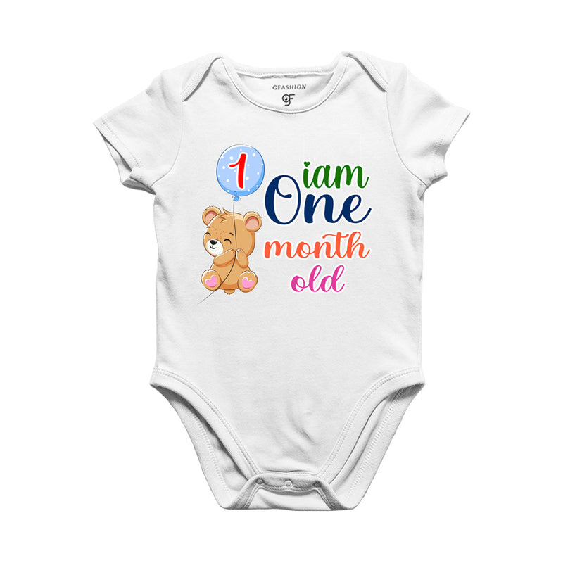 i am one month old -baby rompers/bodysuit/onesie with teddy