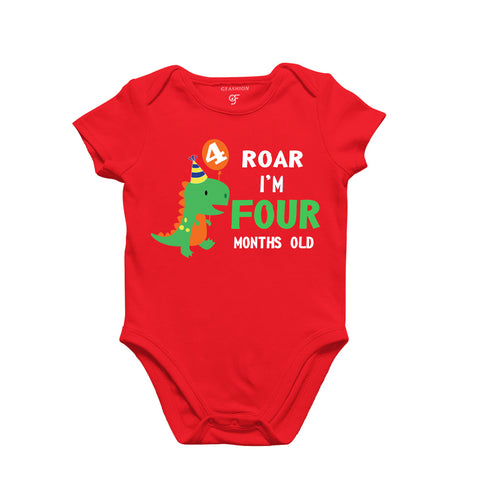 Roar I am Four Month Old Baby Bodysuit-Rompers in Red Color avilable @ gfashion.jpg