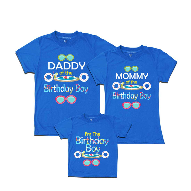 Pool Party theme Birthday boy with dad and mom T-Shirts