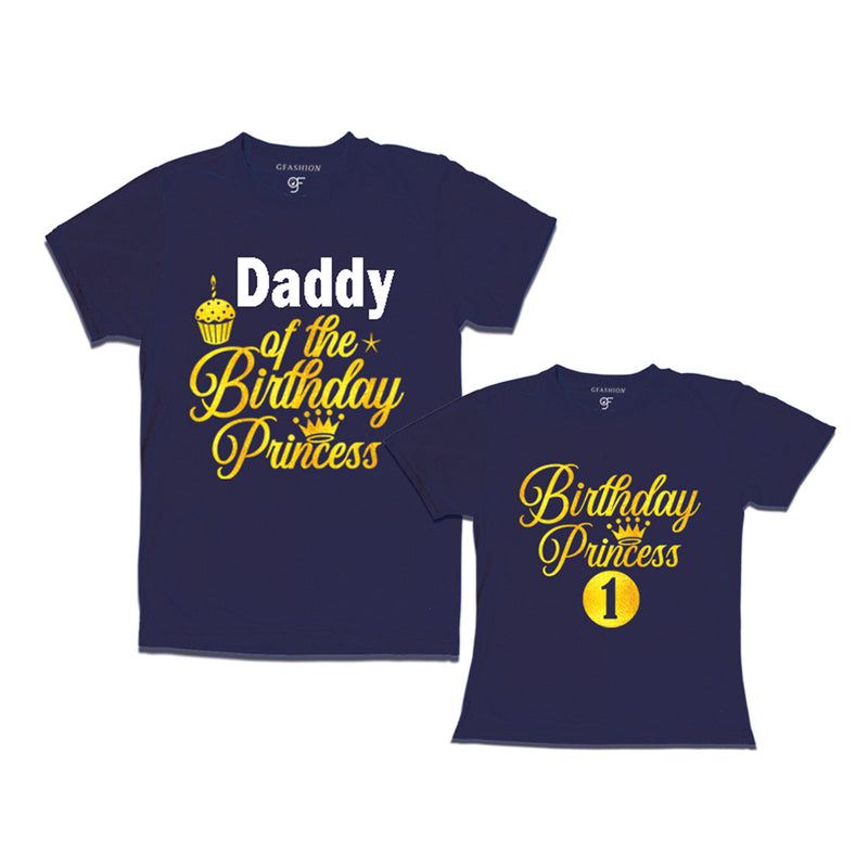 First Birthday T-shirt for Princess with Dad in Navy Color avilable @ gfashion.jpg