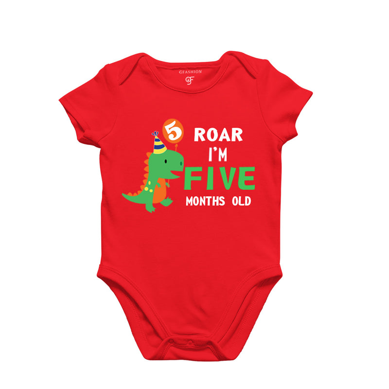 Roar I am Five Month Old Baby Bodysuit-Rompers in Red Color avilable @ gfashion.jpg