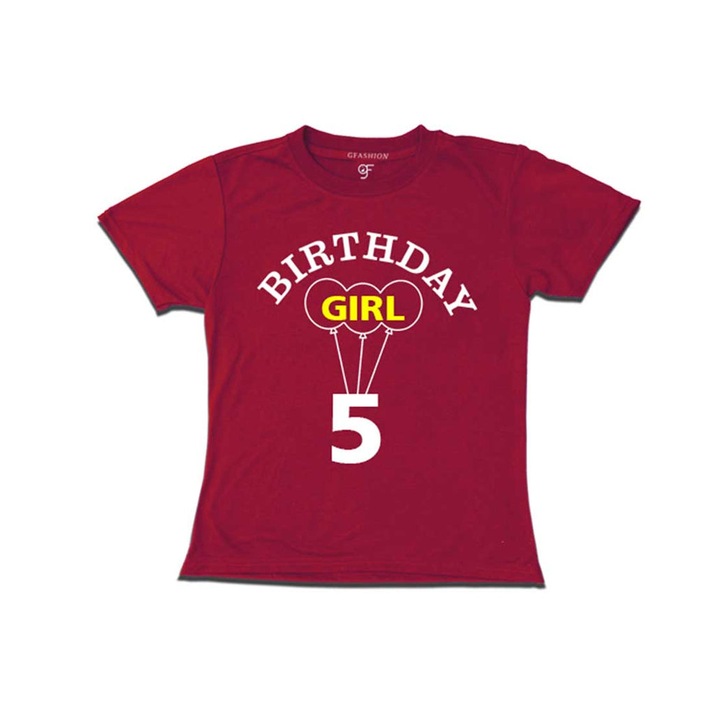  5th Birthday Girl T-shirt in Maroon Color available @ gfashion