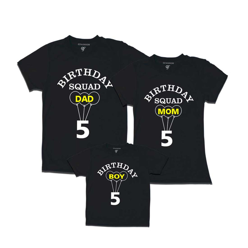 5th Birthday Boy with Squad Dad,Mom T-shirts in Black Color available @ gfashion