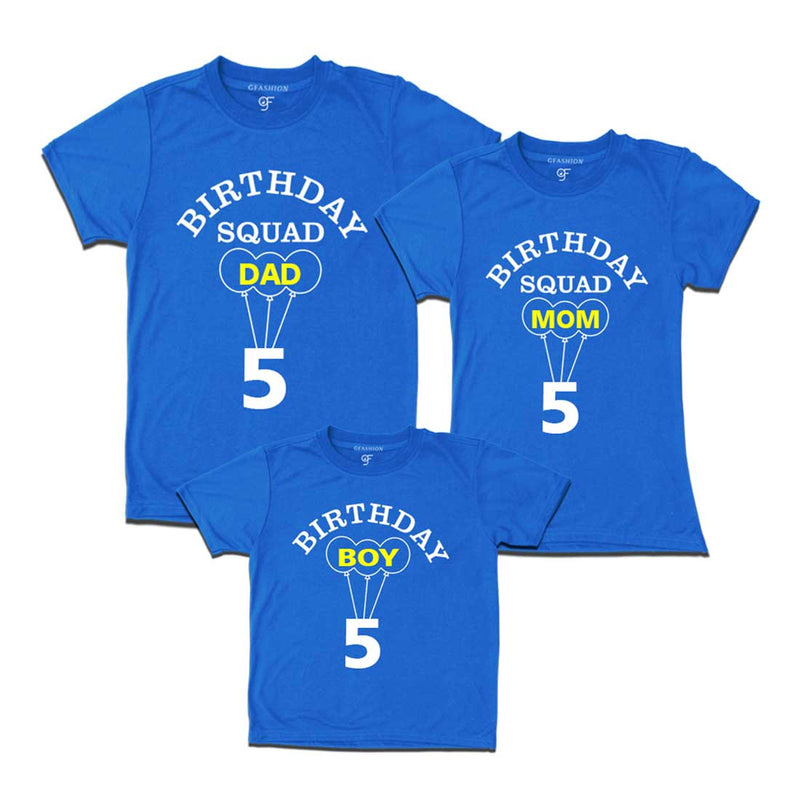 5th Birthday Boy with Squad Dad,Mom T-shirts in Blue Color available @ gfashion