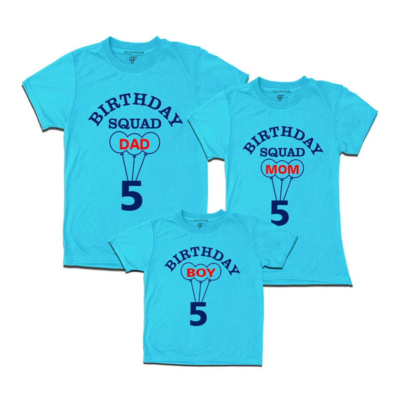 5th Birthday Boy with Squad Dad,Mom T-shirts in Sky Blue Color available @ gfashion