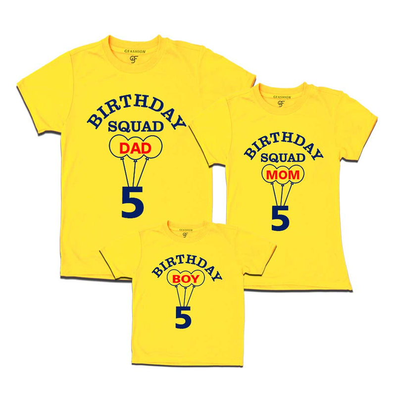 5th Birthday Boy with Squad Dad,Mom T-shirts in Yellow Color available @ gfashion