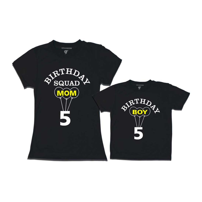 5th Birthday Boy with Squad Mom T-shirts in Black Color available @ gfashion.jpg