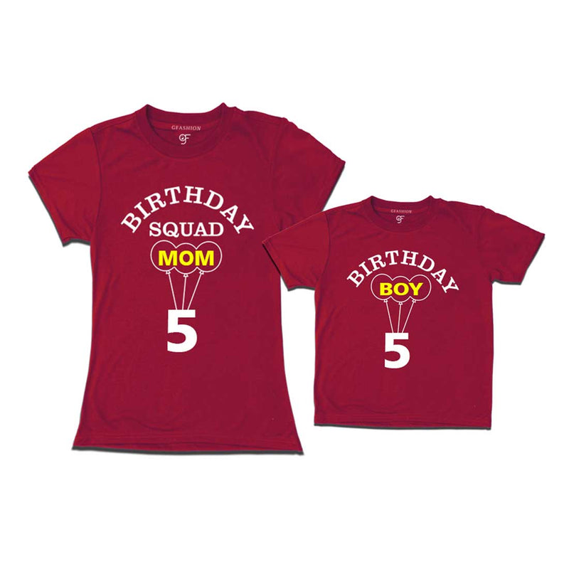 5th Birthday Boy with Squad Mom T-shirts in Maroon Color available @ gfashion.jpg